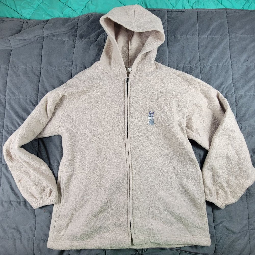 Adults Unisex Large Beige 100% Polar Fleece Full Zip Sweater Bunny Hare